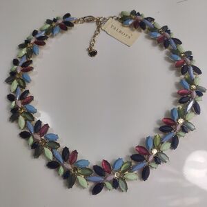 Talbots Multi Color Flower Statement Necklace Gold Tone Clasp Adjustable
